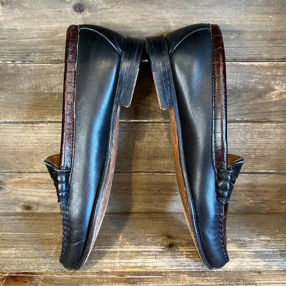 Womens Allen Edmonds Maine Shoe Black "Croc" Leather Penny Loafers Size 8 AA GUC - Picture 3 of 5